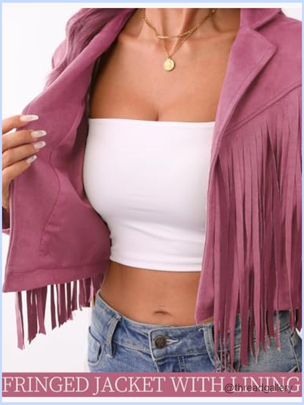 Faux Suede Leather Cropped Fringe Jacket with Soft Lining – Western Cowgirl - Picture 5 of 7